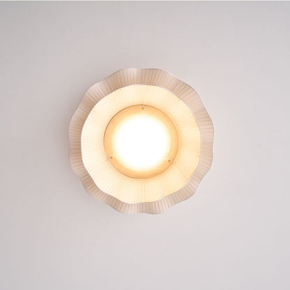 Flush Mount Ceiling Light White Fabric Ripple Shade 20 in Bedroom Ambient LED Integrated Dimmable Low Profile for Living Room Dining Room Mo