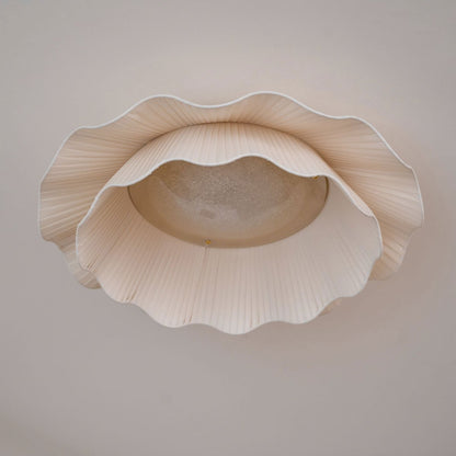 Flush Mount Ceiling Light White Fabric Ripple Shade 20 in Bedroom Ambient LED Integrated Dimmable Low Profile for Living Room Dining Room Mo