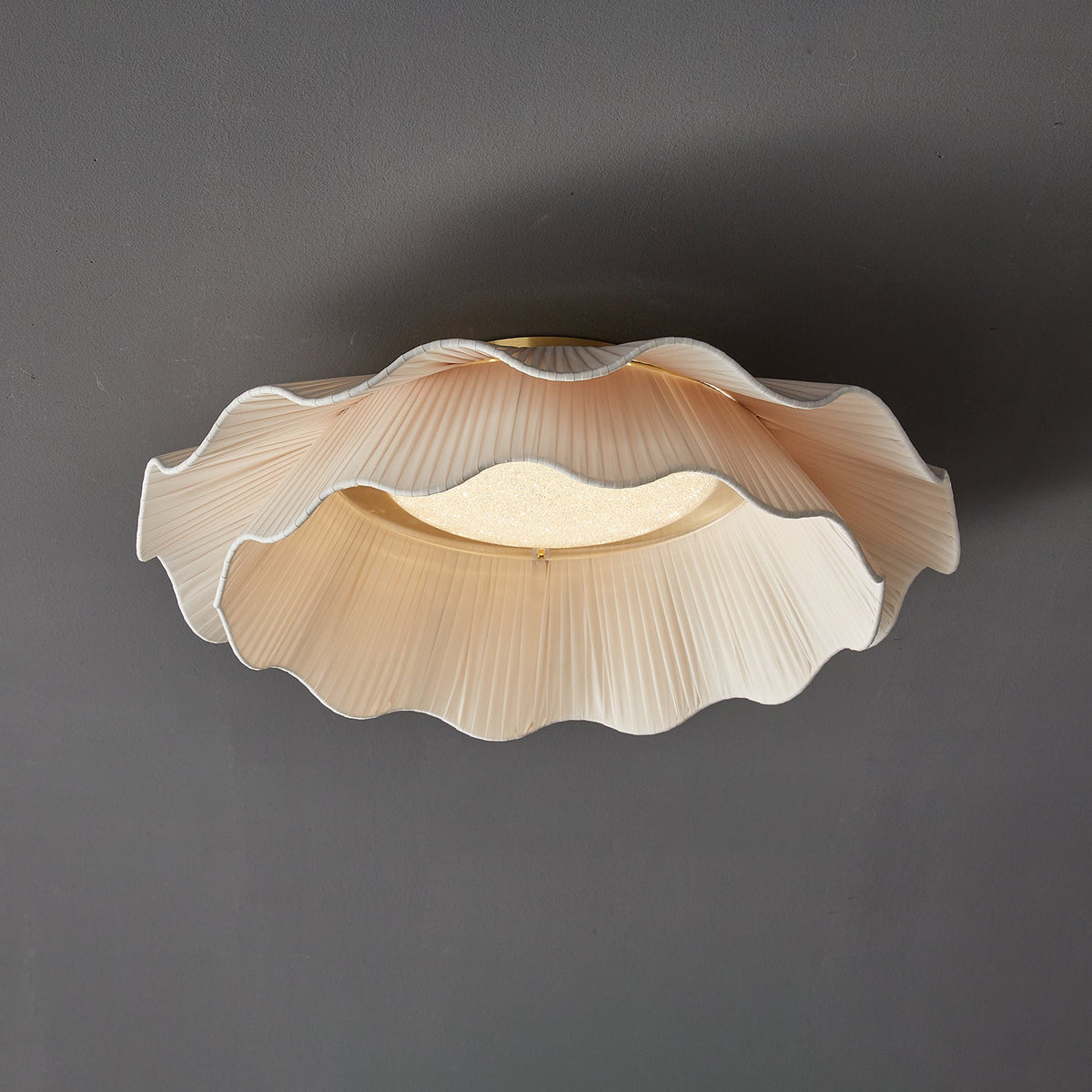 Flush Mount Ceiling Light White Fabric Ripple Shade 20 in Bedroom Ambient LED Integrated Dimmable Low Profile for Living Room Dining Room Mo