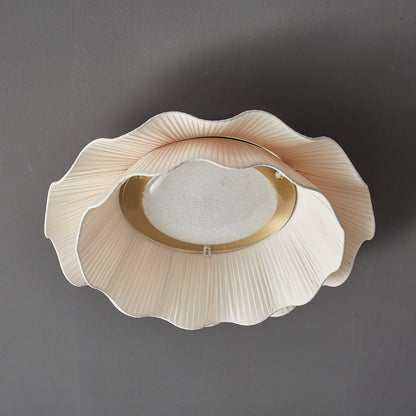 Flush Mount Ceiling Light White Fabric Ripple Shade 20 in Bedroom Ambient LED Integrated Dimmable Low Profile for Living Room Dining Room Mo