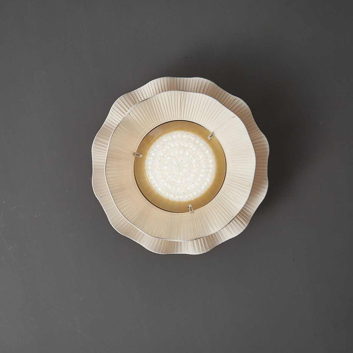 Flush Mount Ceiling Light White Fabric Ripple Shade 20 in Bedroom Ambient LED Integrated Dimmable Low Profile for Living Room Dining Room Mo