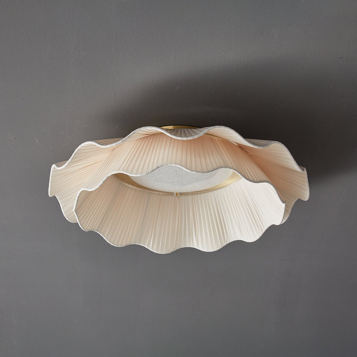 Flush Mount Ceiling Light White Fabric Ripple Shade 20 in Bedroom Ambient LED Integrated Dimmable Low Profile for Living Room Dining Room Mo