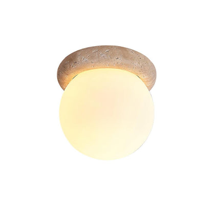 Flush Mount Ceiling Light Fixture 6.3 Inch Natural Stone Glass Shade Bedroom Hallway Entryway Low Profile Overhead Lamp Soft Diffused Ambien