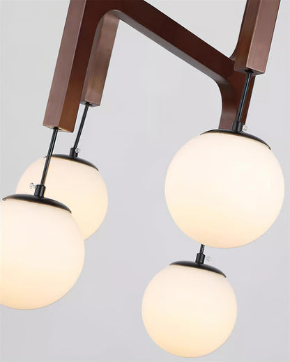 Wooden Multi-Arm Hanging Light Fixture White Glass Globes Adjustable Height Cable 2-6 Bulb Dining Room Ceiling Lighting Modern Farmhouse Ind