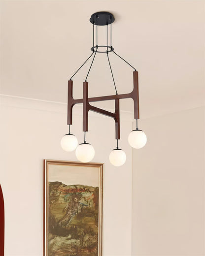 Wooden Multi-Arm Hanging Light Fixture White Glass Globes Adjustable Height Cable 2-6 Bulb Dining Room Ceiling Lighting Modern Farmhouse Ind
