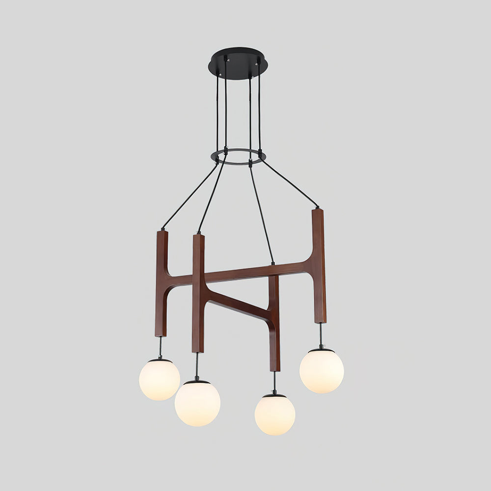 Wooden Multi-Arm Hanging Light Fixture White Glass Globes Adjustable Height Cable 2-6 Bulb Dining Room Ceiling Lighting Modern Farmhouse Ind