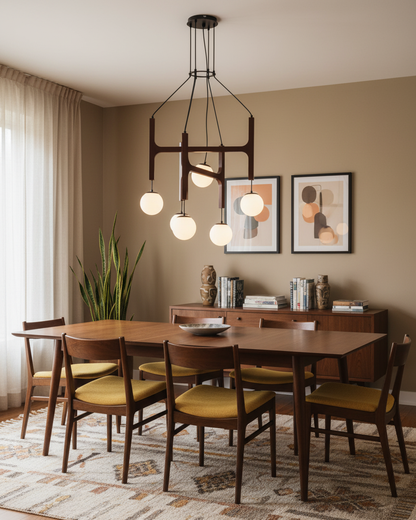 Wooden Multi-Arm Hanging Light Fixture White Glass Globes Adjustable Height Cable 2-6 Bulb Dining Room Ceiling Lighting Modern Farmhouse Ind