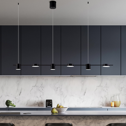Linear Multi-Light Ceiling Fixture with Adjustable Drop – Aluminum Spotlight Bar in Matte & Metallic Two-Tone – LED Task Lighting for Island