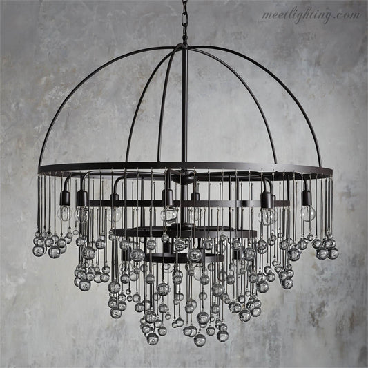 12-Light Hanging Fixture with Stacked Glass Beads in 3 Finishes – Grand Foyer Lighting for High Ceilings