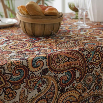 Aurelia Tablecloth - Bohemian Flowers, Microfiber Blend, Fringed Tassel Edges