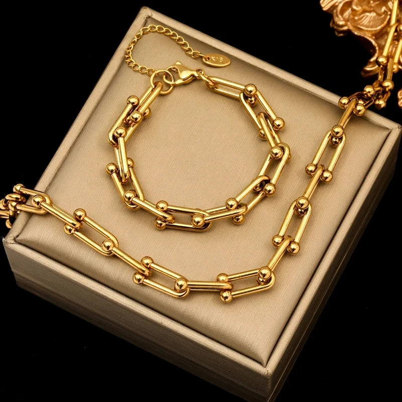 Colección Ortekor Aurielle | Juego de joyería de eslabones dorados con longitudes ajustables | Collar y pulsera elegantes para un estilo versátil