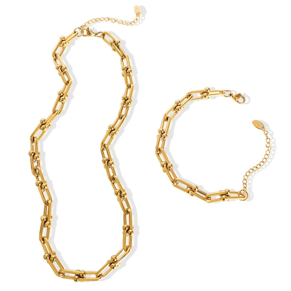 Colección Ortekor Aurielle | Juego de joyería de eslabones dorados con longitudes ajustables | Collar y pulsera elegantes para un estilo versátil