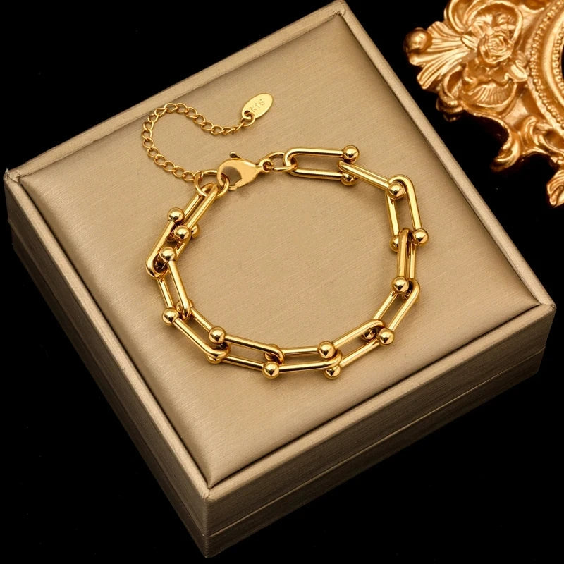 Colección Ortekor Aurielle | Juego de joyería de eslabones dorados con longitudes ajustables | Collar y pulsera elegantes para un estilo versátil