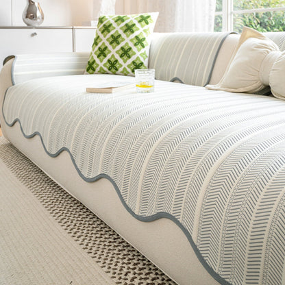 Textured Throw Blanket with Scalloped Edge for Couch, Sofa & Bed – Soft Woven Cotton Blend – Non-Slip Breathable Cover for Living Room &
