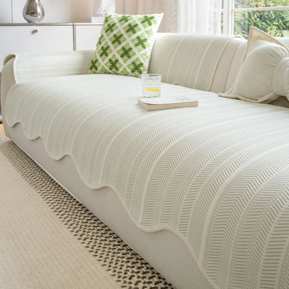 Ortekor Versatile Herringbone Sofa Cover with Scallop Edge for All-Season Protection