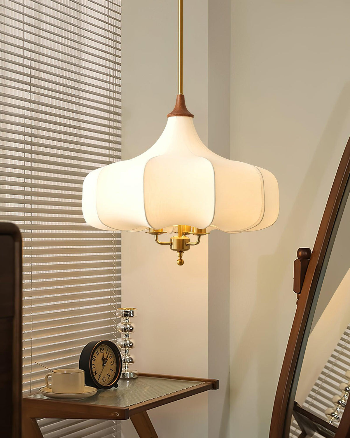 Layered Wood Hanging Light Fixture Adjustable Height Ceiling Lamp 20-24 Inches Multi-Material Dining Room Living Room Bedroom