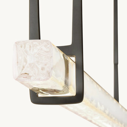 Linear Crystal Chandelier 60 Inch – Brass Frame with 10 Hanging Prisms – LED Lighting for Dining Room & Entryway
