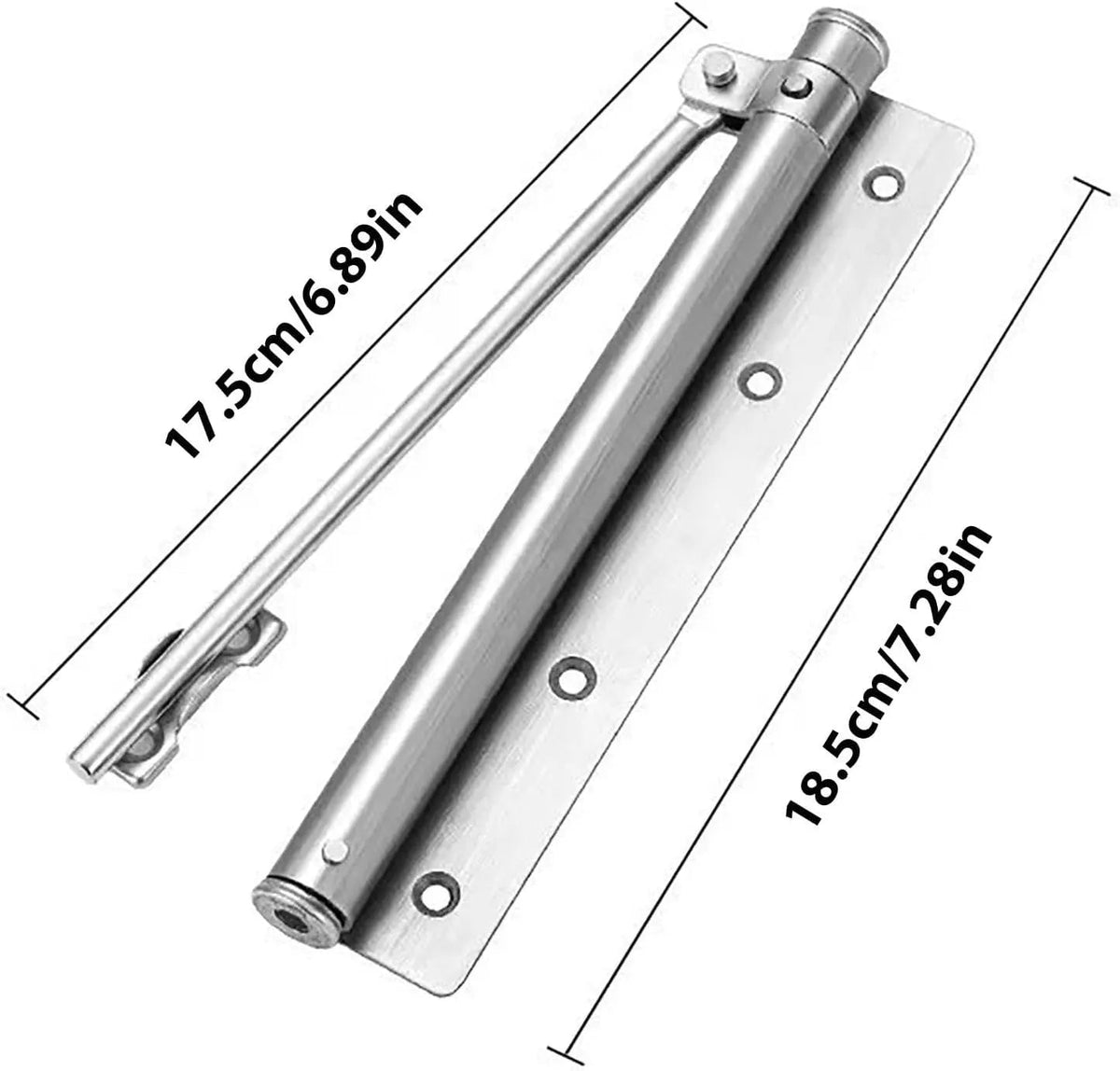Hydraulic Door Closer for Interior Doors 7.3 Inch Silver & Black Adjustable Close Speed Left Right Mount Home Office Bedroom Hallway