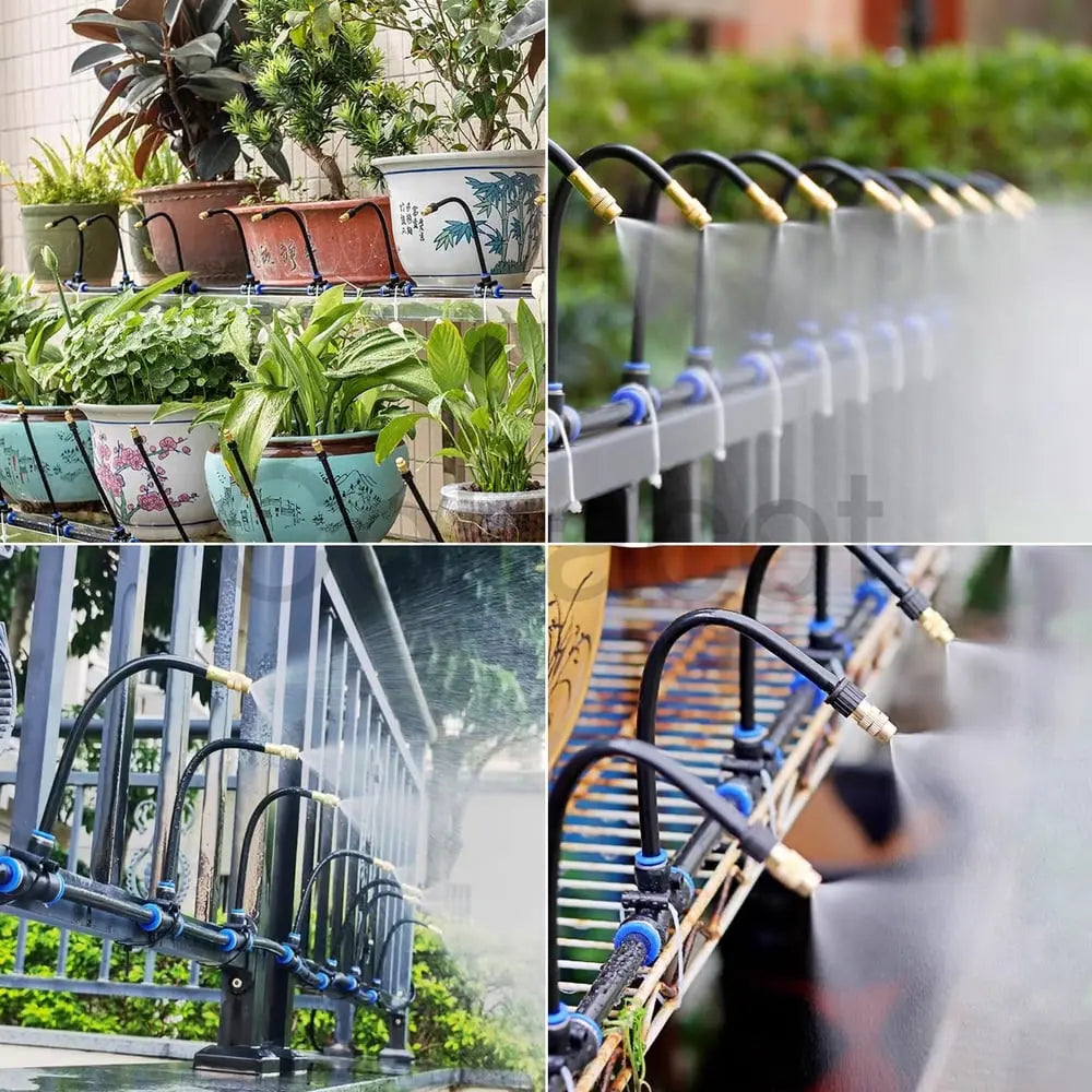 Garden Watering System 0.3 in Hose with Adjustable Brass Spray Nozzles for Patios Balconies Raised Beds Greenhouses