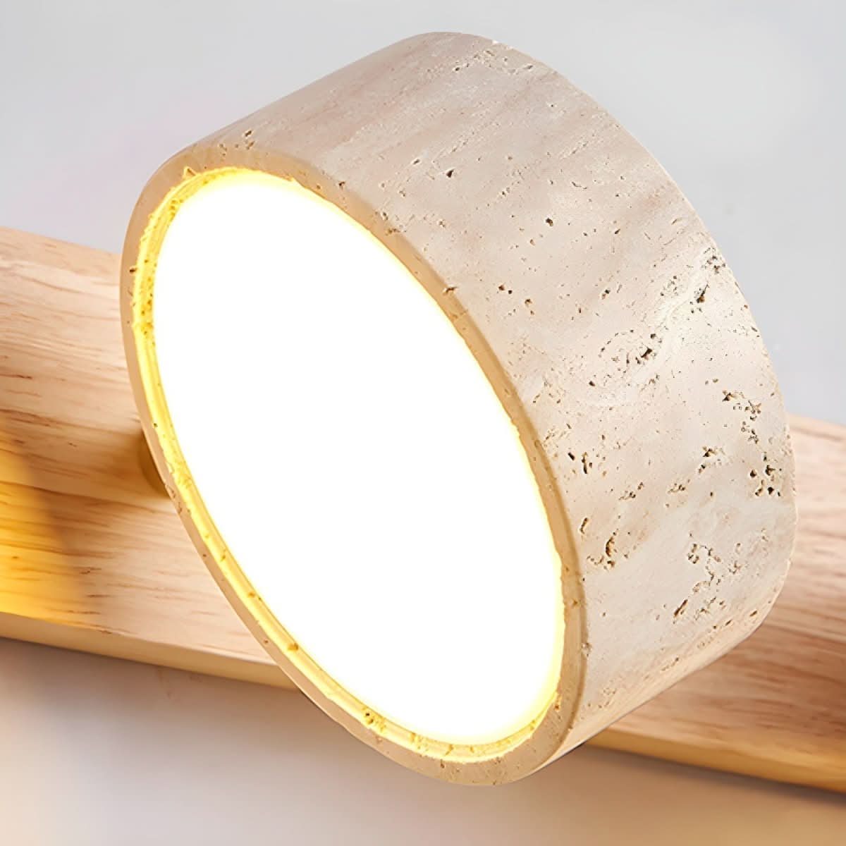 Stone and Wood LED Wall Sconce – Ambient Lighting for Living Room & Bedroom – Modern Architectural Fixture with Travertine Finish