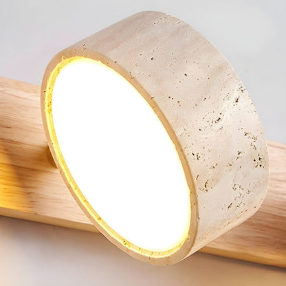 Stone and Wood LED Wall Sconce – Ambient Lighting for Living Room & Bedroom – Modern Architectural Fixture with Travertine Finish