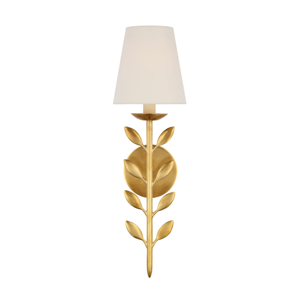Slim Upright Fabric Sconce Light 20 Inches Tall for Powder Room Mirror Vanity Hallway Accent Walls Dimmable Socket Antique Metal