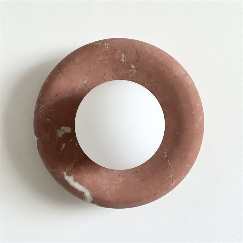 Round Glass Sconce with Natural Stone Backplate – 8-Inch Contemporary Fixture for Entryways, Bedrooms & Corridors