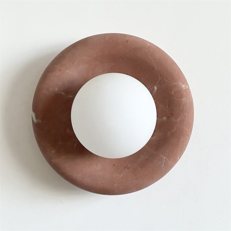 Round Glass Sconce with Natural Stone Backplate – 8-Inch Contemporary Fixture for Entryways, Bedrooms & Corridors