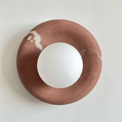 Round Glass Sconce with Natural Stone Backplate – 8-Inch Contemporary Fixture for Entryways, Bedrooms & Corridors