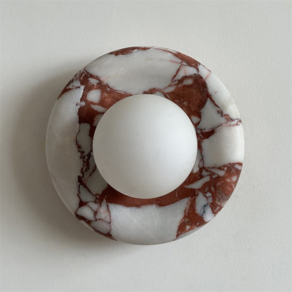 Round Glass Sconce with Natural Stone Backplate – 8-Inch Contemporary Fixture for Entryways, Bedrooms & Corridors