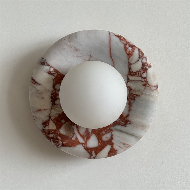 Round Glass Sconce with Natural Stone Backplate – 8-Inch Contemporary Fixture for Entryways, Bedrooms & Corridors