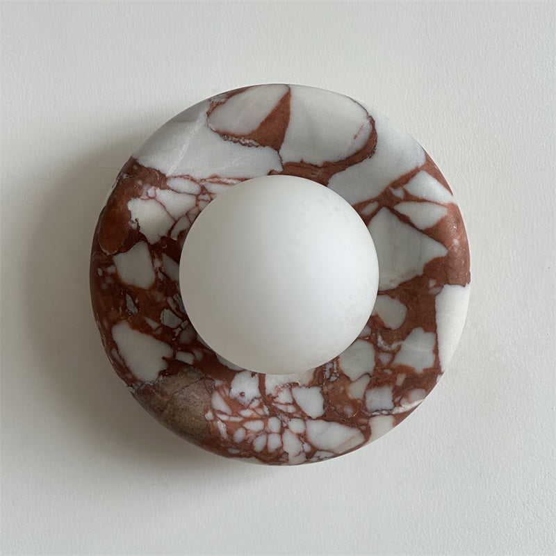 Round Glass Sconce with Natural Stone Backplate – 8-Inch Contemporary Fixture for Entryways, Bedrooms & Corridors
