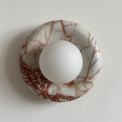 Round Glass Sconce with Natural Stone Backplate – 8-Inch Contemporary Fixture for Entryways, Bedrooms & Corridors
