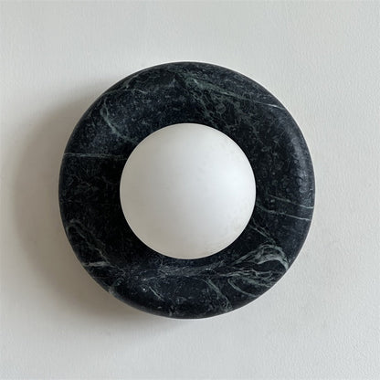 Round Glass Sconce with Natural Stone Backplate – 8-Inch Contemporary Fixture for Entryways, Bedrooms & Corridors