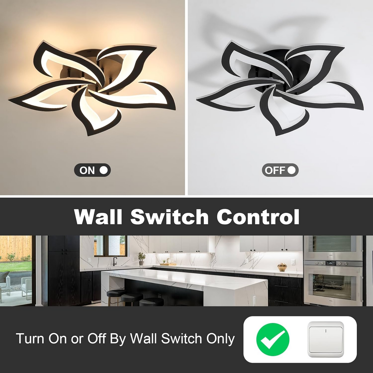 LED Flush Mount Light Fixture with Floral Layered Design for Bedroom, Entryway & Living Spaces | 22 in Black Metal Modern Low Profile Ambien