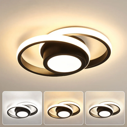 Dual-Loop LED Flush Mount Light Fixture Black Warm Glow for Entryways Contemporary Rooms Apartment Ceilings Low-Profile