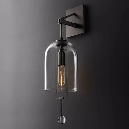 Modern Glass Globe Wall Light with Geometric Frame – Vintage Brass, Bronze & Satin Nickel – 23 or 29 Inch Height – Sculptural Sconce for