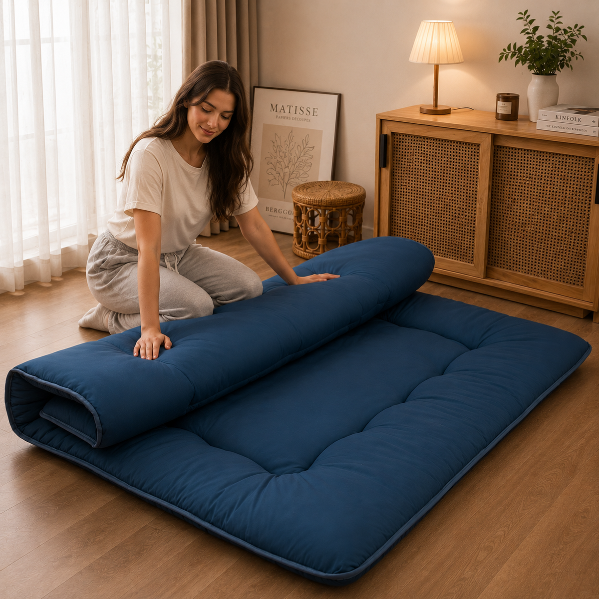 Foldable Floor Mattress 4-Inch Thick Quilted Sleeping Pad for Adults & Kids | Guest Bed, Dorm Room, Yoga | All-Season Portable Futon