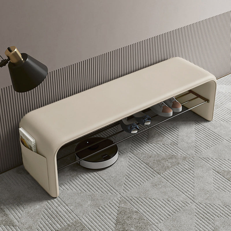 Upholstered Seating Bench 39 in Faux Leather Carbon Steel Frame Hallway Bedroom Furniture Accent Stool for Entryway Living Room Armless Gues