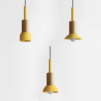 Wooden Pendant Light with Colorful Shade Scandinavian Modern Ceiling Fixture for Kitchen Dining Room Bedroom E26 Hardwired