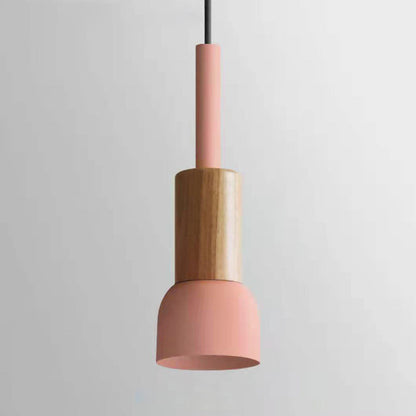 Wooden Pendant Light with Colorful Shade Scandinavian Modern Ceiling Fixture for Kitchen Dining Room Bedroom E26 Hardwired