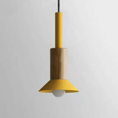 Wooden Pendant Light with Colorful Shade Scandinavian Modern Ceiling Fixture for Kitchen Dining Room Bedroom E26 Hardwired