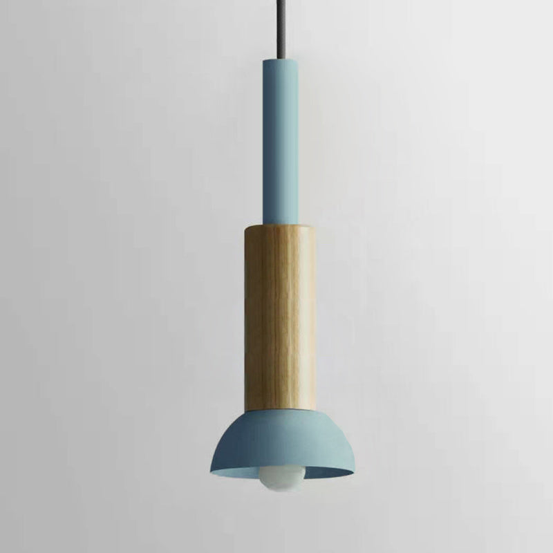 Wooden Pendant Light with Colorful Shade Scandinavian Modern Ceiling Fixture for Kitchen Dining Room Bedroom E26 Hardwired