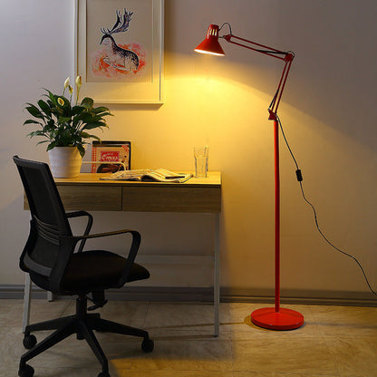 Adjustable Arm Floor Lamp with Dome Shade Black White Red Yellow for Living Room Bedroom Reading Corner Modern Style Metal Construction