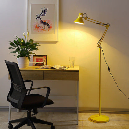 Adjustable Arm Floor Lamp with Dome Shade Black White Red Yellow for Living Room Bedroom Reading Corner Modern Style Metal Construction