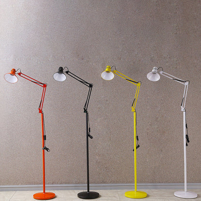 Adjustable Arm Floor Lamp with Dome Shade Black White Red Yellow for Living Room Bedroom Reading Corner Modern Style Metal Construction