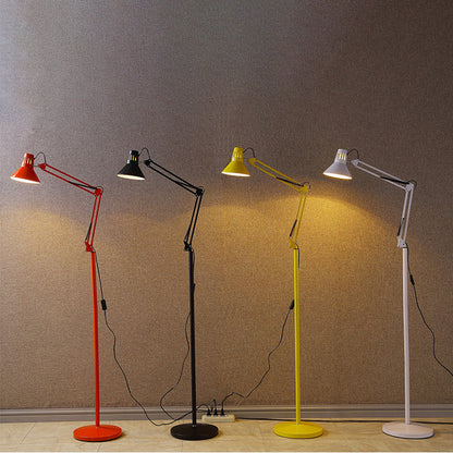 Adjustable Arm Floor Lamp with Dome Shade Black White Red Yellow for Living Room Bedroom Reading Corner Modern Style Metal Construction