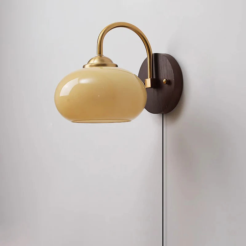 Ash Wood Sconce with Glass Shade Natural Hardwood Fixture E26 Socket Bedroom Hallway Reading Light Warm Ambient Lighting