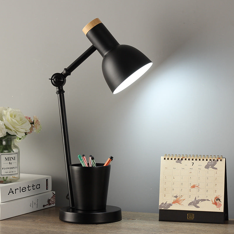 Solid Wood & Iron Desk Lamp with E26 Socket – Scandinavian Style Reading Light for Bedroom, Office & Living Room