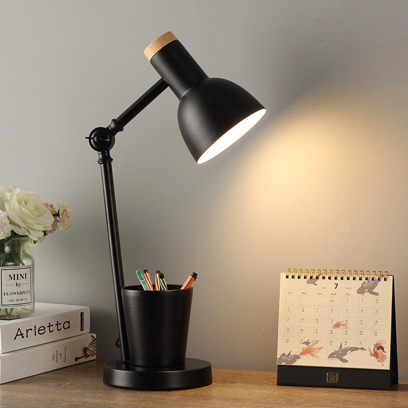 Solid Wood & Iron Desk Lamp with E26 Socket – Scandinavian Style Reading Light for Bedroom, Office & Living Room